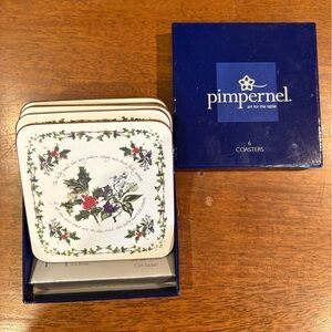 Pimpernel Festive Holly Coasters Set "The Holly and The Ivy" set of 5